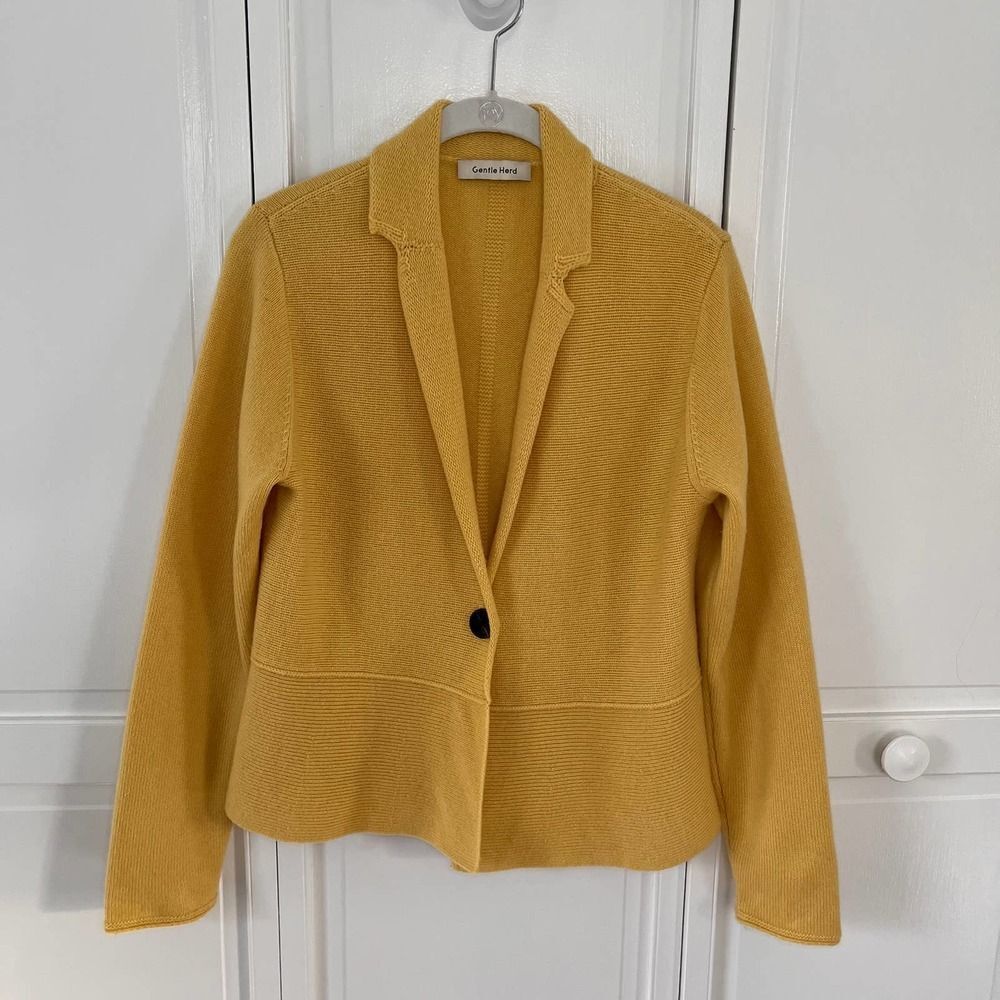 Gentle Herd Wool Cashmere Knit 1 Button  Blazer Jacket Size Small Golden Yellow